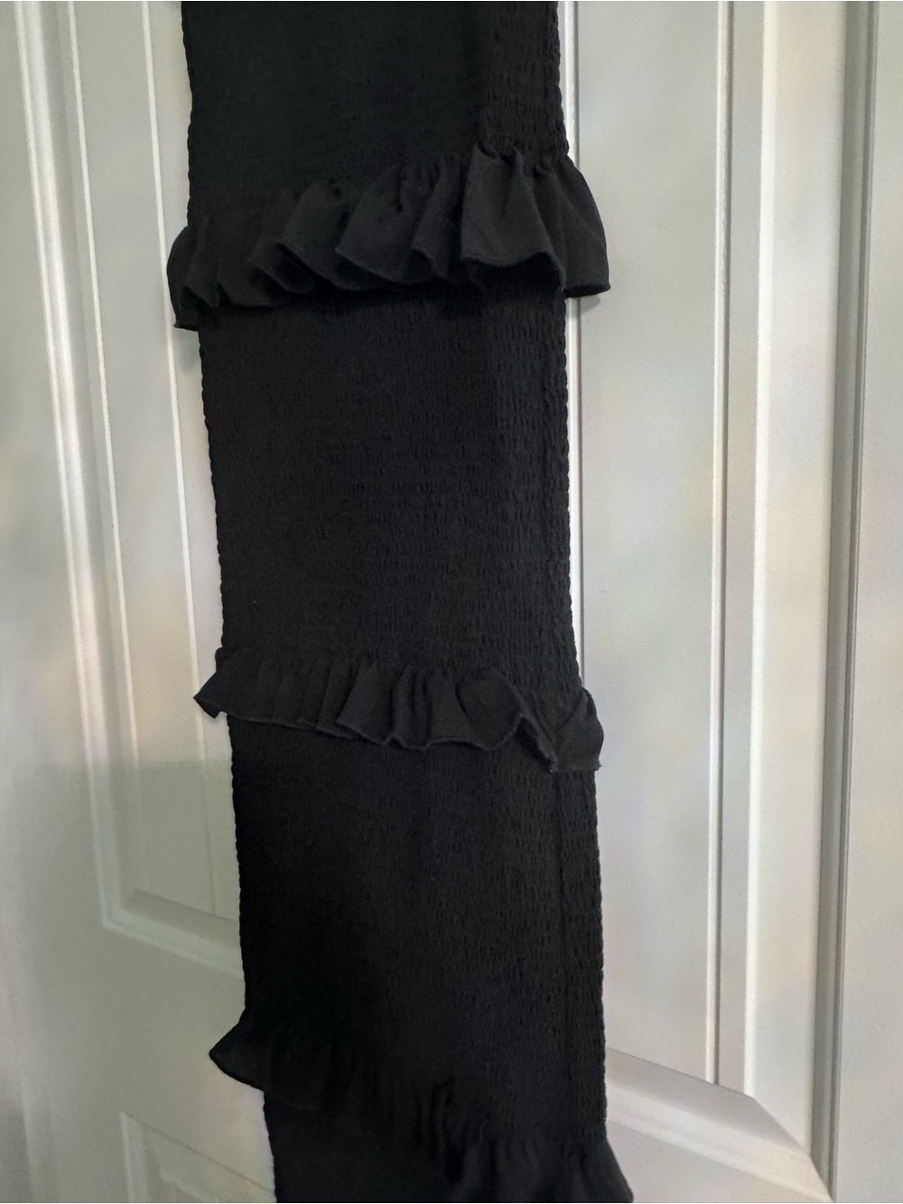 Smocked Ruffle-Tiered Midi Dress in Black - Picture 5 of 7